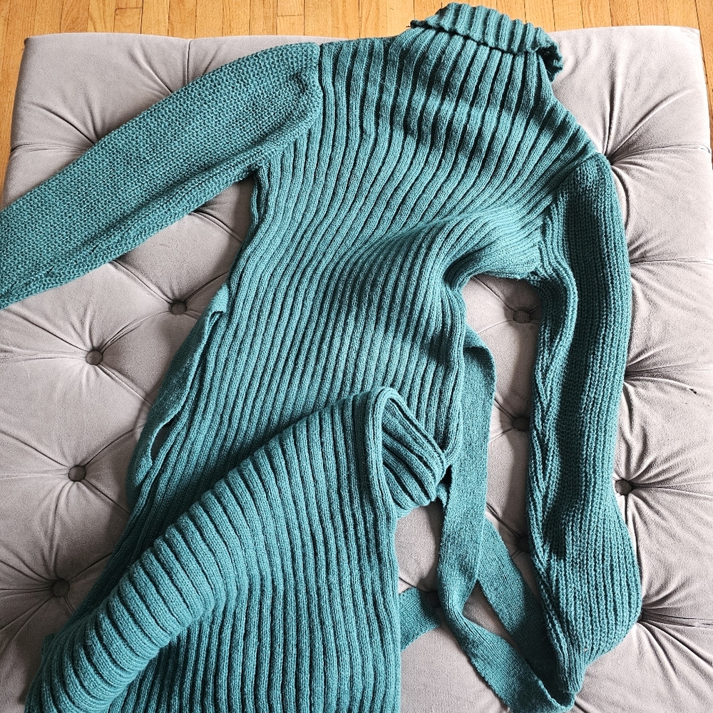 Shein Turtleneck Ribbed Knit Maxi Sweater Dress Green Sz S - Picture 5 of 7